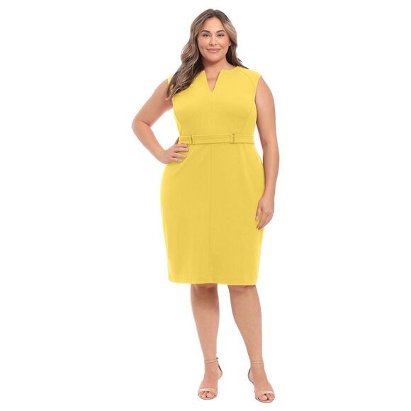 London Times Women's Plus Size Extended Shoulder Buckle Waist Sheath Midi 16 Pl - Picture 5 of 15